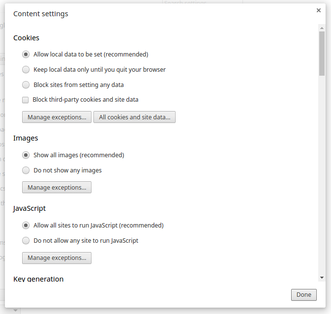 Screenshot showing the button ‘All cookies and site data…’